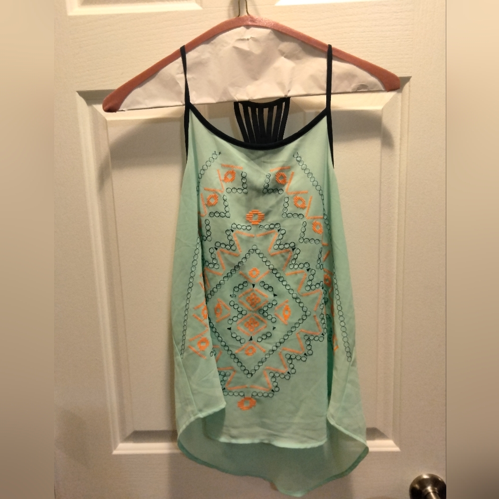 Sweet Journey Teal and Orange Tank with Navy Blue Razor back straps